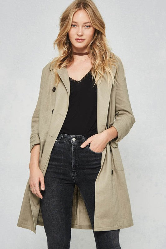 Solid Woven Trench Coat - Rare Lilie