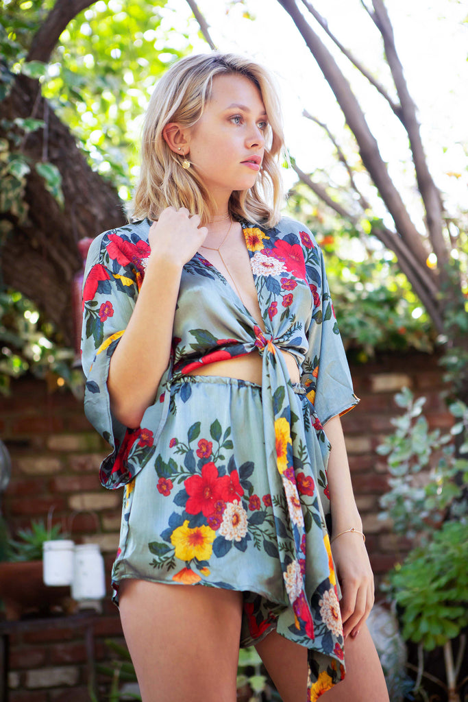 Floral Romper with Kimono Sleeves - Rare Lilie
